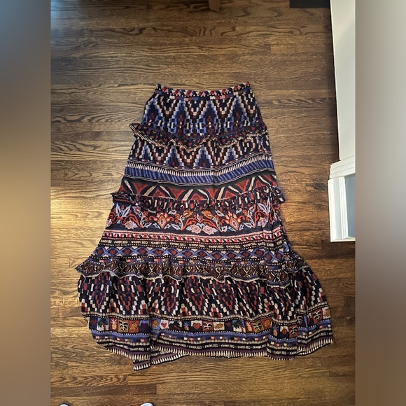 Farm Rio - Medium Ainika Tapestry Maxi Skirt Blue Red Tiered Ruffle Boho NWT - Picture 2 of 7
